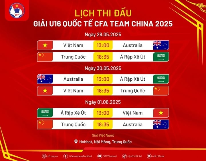 Lịch thi đấu của U16 Việt Nam.